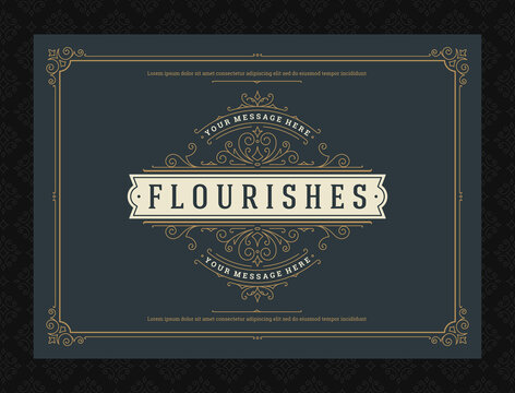 Vintage ornament greeting card calligraphic ornate swirls and vignettes frame design vector template
