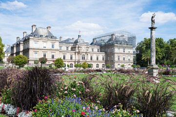 Fototapeta premium Luxembourg Gardens located between Saint-Germain and Latin Quarter in Paris, France. Luxembourg castle was built by the queen Marie de' Medici, the widow of King Henry IV