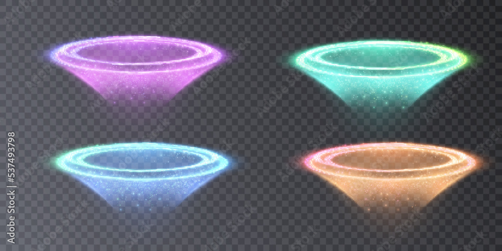 Aufkleber Light funnel effect. A glowing swirl pattern of rings and stardust sparkles on a transparent background.