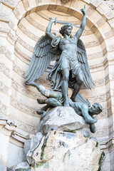 The Fontaine Saint-Michel located in Place Saint-Michel in the 6th arrondissement in Paris, France....