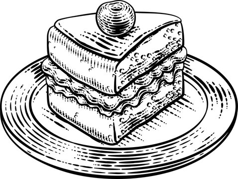 recommend clip art: Cake Sponge Slice Jam Cream Woodcut Drawing