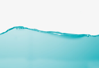 Blue water splashes wave surface with bubbles of air isolated on white background.