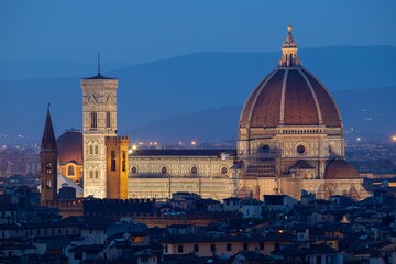 Cathedral of Santa Maria del Fiore in Michelangelo Square at night, Florence, Italy