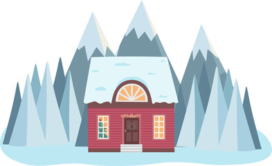 Fototapeta na wymiar Vector illustration of isolated decorated buildings, New Year and Christmas houses on nature background. Holiday and celebration, winter architecture