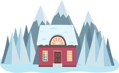 Fototapeta premium Vector illustration of isolated decorated buildings, New Year and Christmas houses on nature background. Holiday and celebration, winter architecture