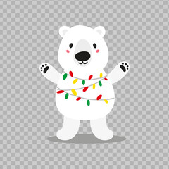 Cute Christmas character icon. Polar bear with garland