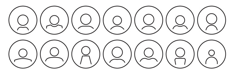 People icon vector set. Line avatar in circle for user. Human person symbol. Logo of man or woman