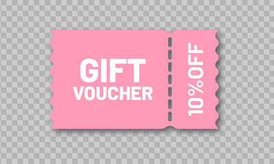Gift voucher. Pink discount coupon isolated on transparent background