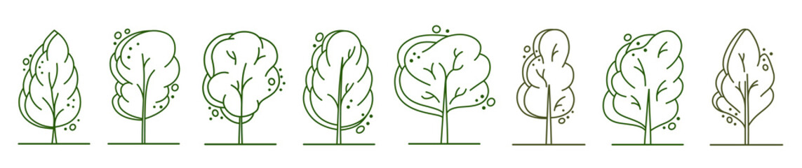 Tree for architectural floor plans. Entourage design. Various trees, bushes, and shrubs, top view for the landscape design plan. Vector illustration.
