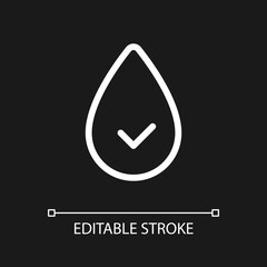 Hydration pixel perfect white linear ui icon for dark theme. Water consumption. Stay hydrated. Vector line pictogram. Isolated user interface symbol for night mode. Editable stroke. Arial font used
