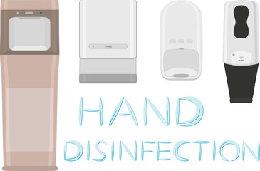 Set of different model sanitizer in soap dispenser for disinfection