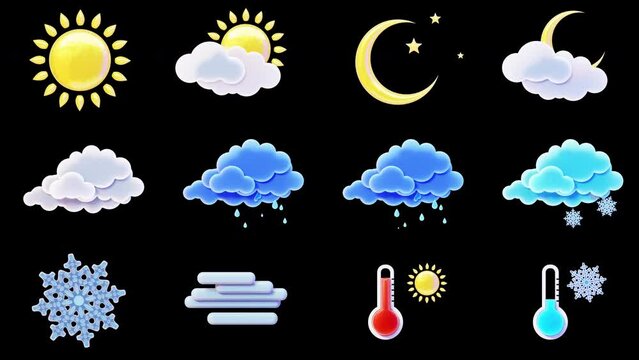 Loopable weather icons on transparent background