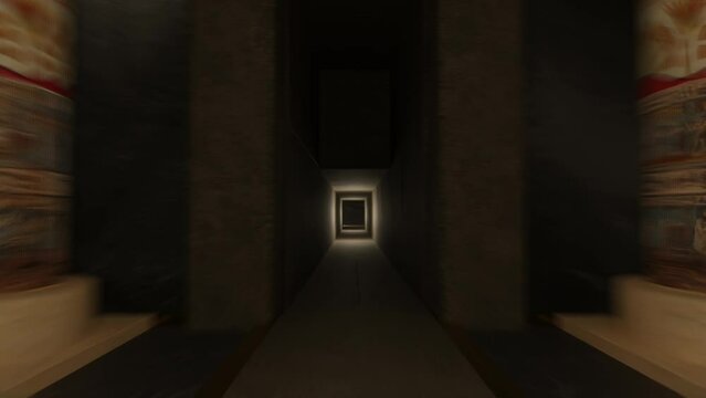 Animation of a tomb in ancient egypt, including a statue of Horus