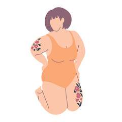 Woman with tattooed arm and leg vector illustration.