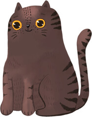 Black cartoon cat over transparent background, PNG, handdrawn childish illustration  - 537499374
