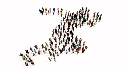 Concept or conceptual large community of people forming the image of a runner on white background. A 3d illustration metaphor for athlete, sprinter, marathon, competition, exercise and  health