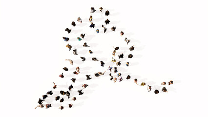 Concept or conceptual large community of people forming the image of a hockey player on white background. A 3d illustration metaphor for sport, competition, training, speed, power and strength