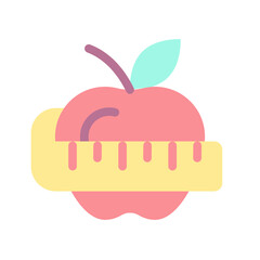 Fruit and measuring tape flat color ui icon. Weight loss. Dietary nutrition. Healthy lifestyle. Simple filled element for mobile app. Colorful solid pictogram. Vector isolated RGB illustration