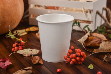 White Paper Cup in Fall scenery