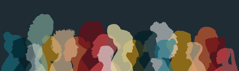 Different people stand side by side together. Flat vector illustration.