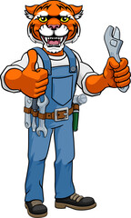 Tiger Plumber Or Mechanic Holding Spanner