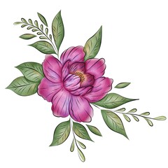 Isolated watercolor pink flower on a white background. Separate element for bouquets, wreaths, wedding invitations, anniversaries, birthdays, cards and congratulations.