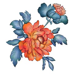 Isolated watercolor flower on a white background. Orange peony. Separate element for bouquets, wreaths, wedding invitations, anniversaries, birthdays, cards and congratulations.