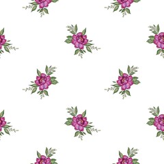 Endless pattern of watercolor flowers on a white background for covers, greeting cards, invitations, birthday and wedding.  Beautiful bright wallpaper.