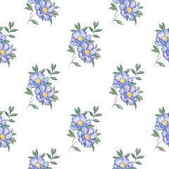 Endless pattern of watercolor flowers on a white background for covers, greeting cards, invitations, birthday and wedding.  Beautiful bright wallpaper.
