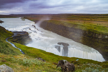 Panoramic view on Gullfoss waterfall (Iceland)