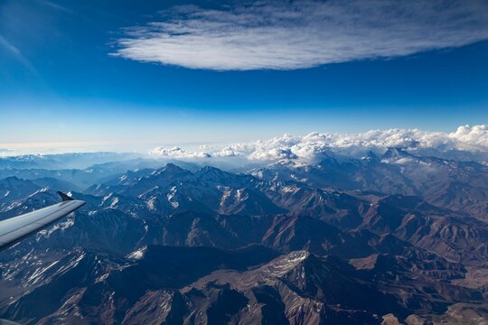 Fototapeta Andes Mountains (Cordillera de los Andes) viewed from an airplane window, near Santiago, Chile.