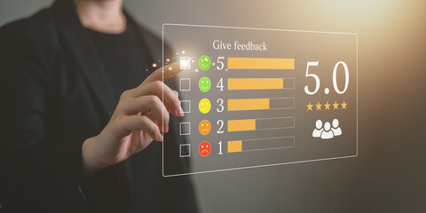 Customer rate their satisfaction ranking for experience review survey.