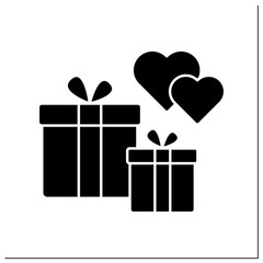 Presents glyph icon. Surprise for beloved person. Two gifts for special occasions. Love concept.Filled flat sign. Isolated silhouette vector illustration