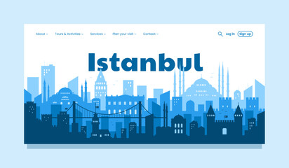 Istanbul Turkey concept. Silhouette of the city of Istanbul. Landing page template. Travel concept. Vector illustration on white background.
