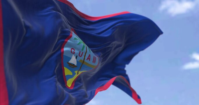 Flag of Guam waving in the wind on a clear day