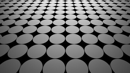 Obraz premium Metallic gray rows of circular objects or cylinders in line, abstract perspective background or backdrop with copy space for text