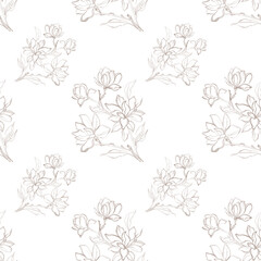 floral pattern. Seamless pattern with the image of magnolia. Can be used for printing on textiles, wallpapers, scrapbooks, notebooks, clothes, and other accessories.