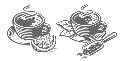 Green tea sketch. Cup drawing