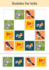 Sudoku for kids with birds. Puzzle game for children. Logical thinking training.
