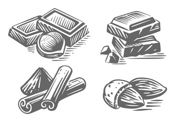 Chocolate sketch. Pieces of chocolate bar.