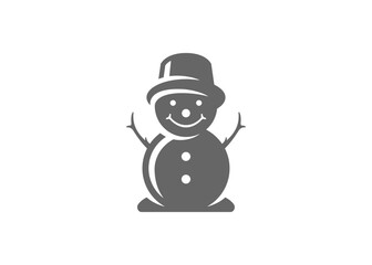Silhouette of cute snowman in hat vector illustration