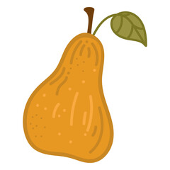 Single hand drawn pear. Vector illustration clipart in cozy style. Cute element for greeting cards, posters, stickers and seasonal design. Isolated on white background.