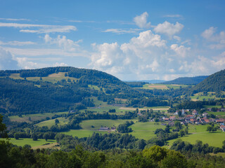 Fototapeta na wymiar beautiful nature of Switzerland and France in summer time, Roggenburg village