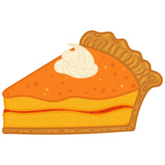 Single hand drawn pumpkin pie. Vector illustration clipart in cozy style. Cute element for greeting cards, posters, stickers and seasonal design. Isolated on white background.