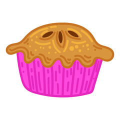 Single hand drawn pie. Vector illustration clipart in cozy style. Cute element for greeting cards, posters, stickers and seasonal design. Isolated on white background.