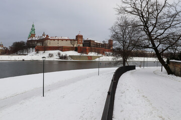 Wawel Castle next to the Vistula River, Krakow, Poland