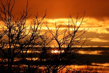 Orangeroter Sonnenuntergang auf dem Land