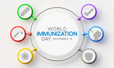 World Immunization day is observed every year on November 10, it is the process by which an individual's immune system becomes fortified against an agent. 3D Rendering