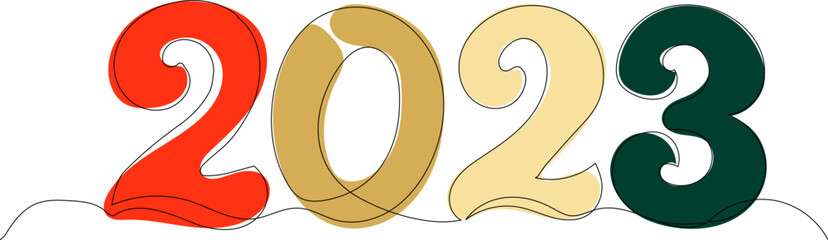 2023 one continuous line drawing, vector