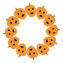 Cute vector autumn mandala with Halloween pumpkins on white background.Hand drawn vector illustration.